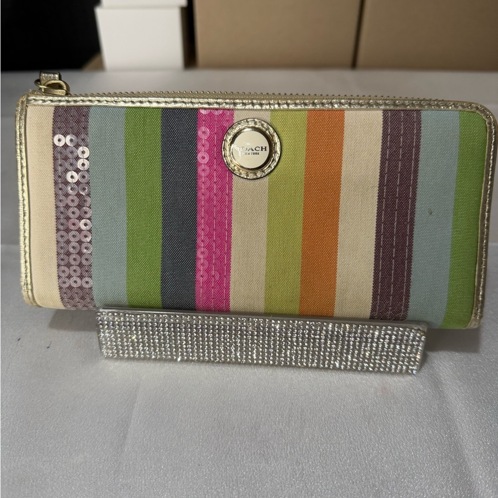 Coach stripped multi color long wallet